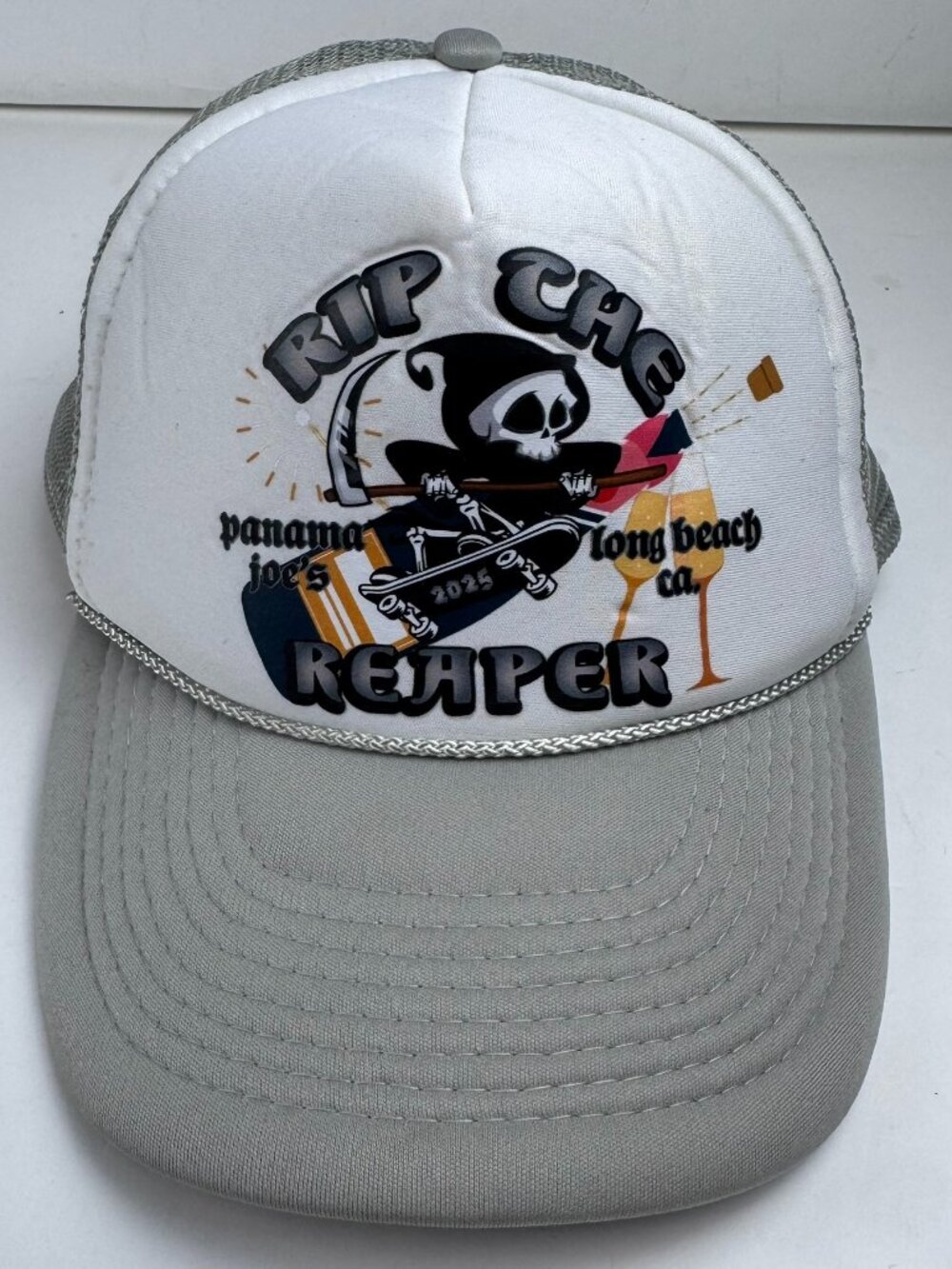 Vintage Nissun Cap Panama Joes Long Beach CA Mesh Trucker Hat Snapback STAIN